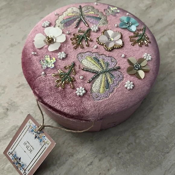 Unique Handcrafted Embellished Pink Velvet Jewelry Box - Picture 3 of 8